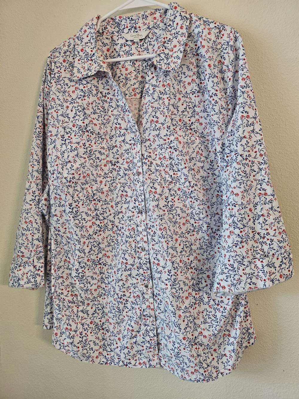 Coral Bay White Button-Down Shirt with Navy and Red Floral Print